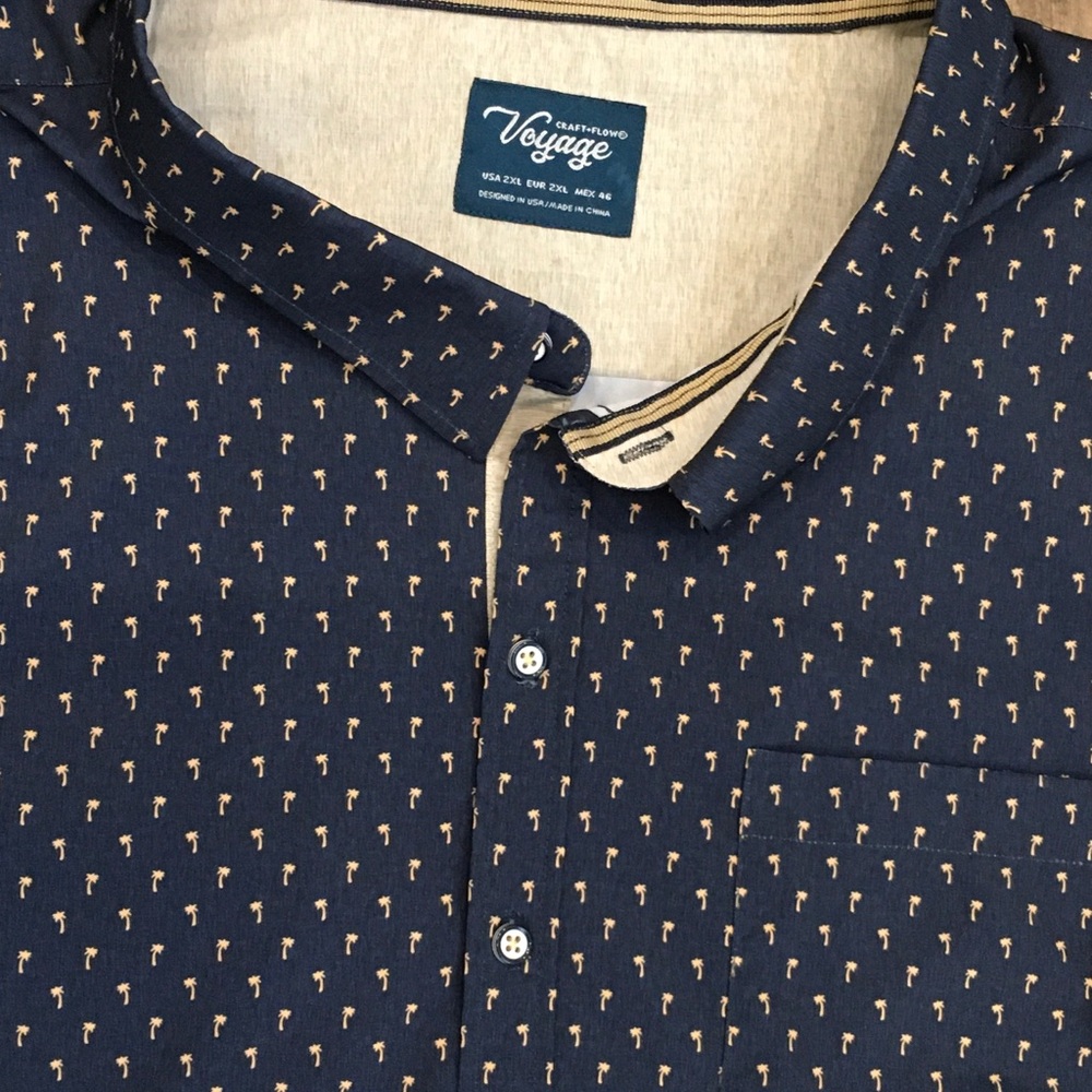 Voyage 2XL Craft Flow Men's Navy Shirt with Palm Tree Pattern Very Soft